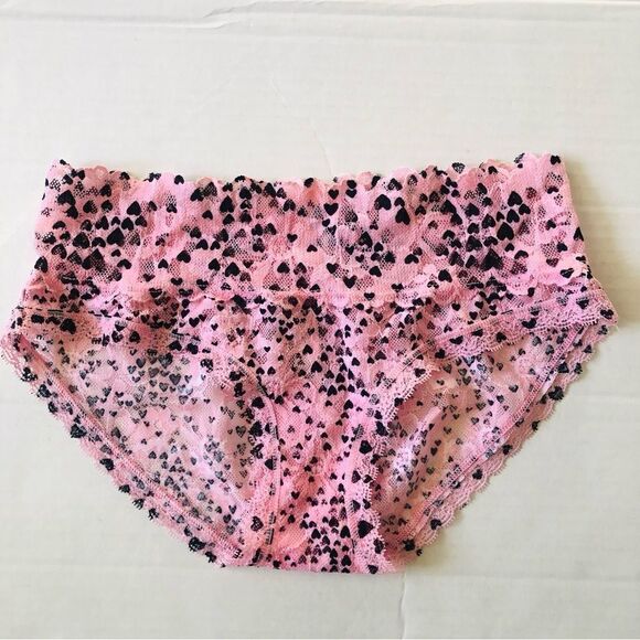 New Victoria Secret Pink & Black Floating Heart Lace Hip huggers XS - Picture 1 of 4
